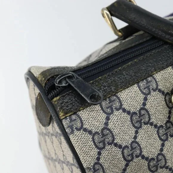 GUCCI GG Supreme Sherry Line Boston Bag PVC Navy Gold Red Auth 150128 - Picture 8 of 16